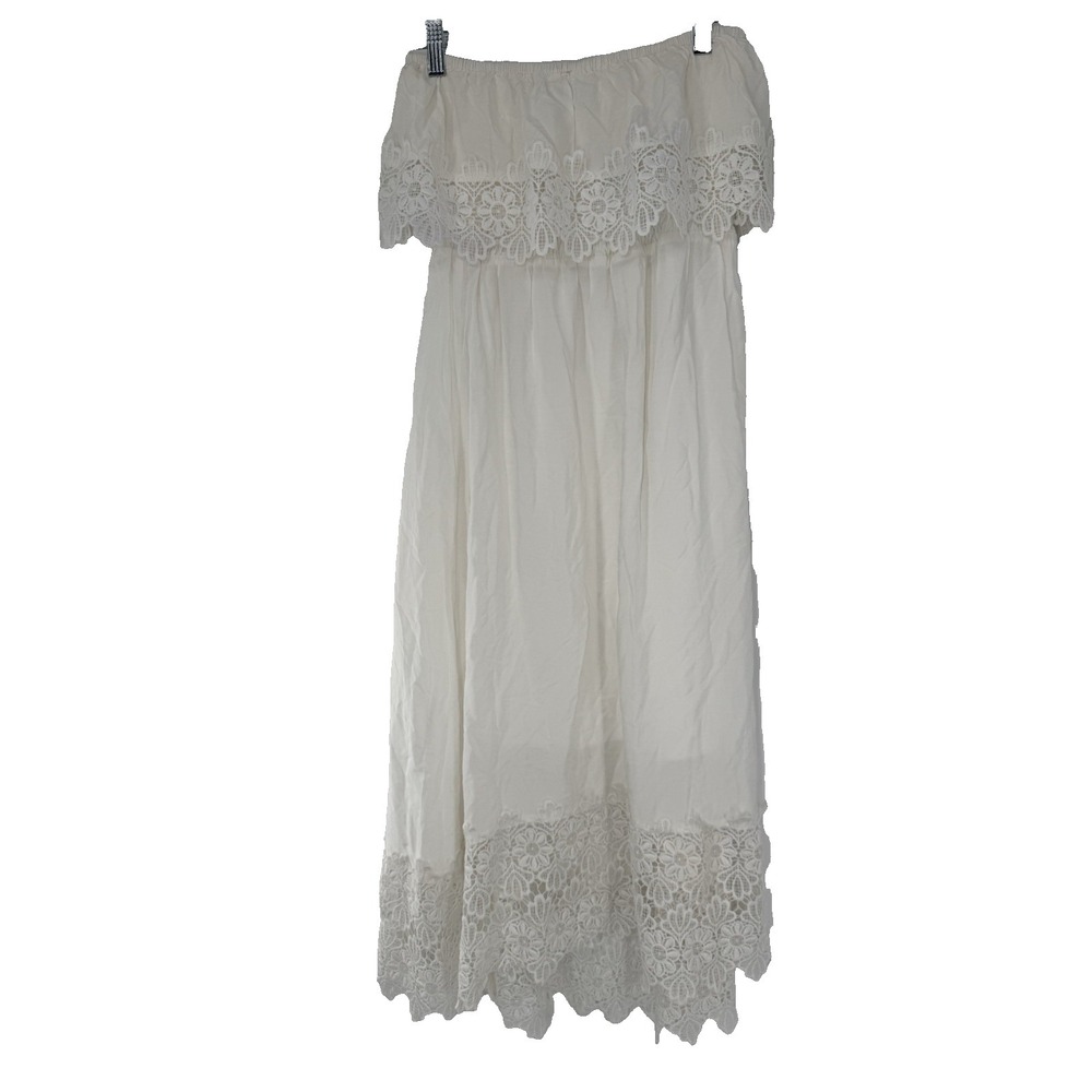 Solitaire Swim White‎ sleeveless Swimsuit Cover-Up L beachy boho cottagecore